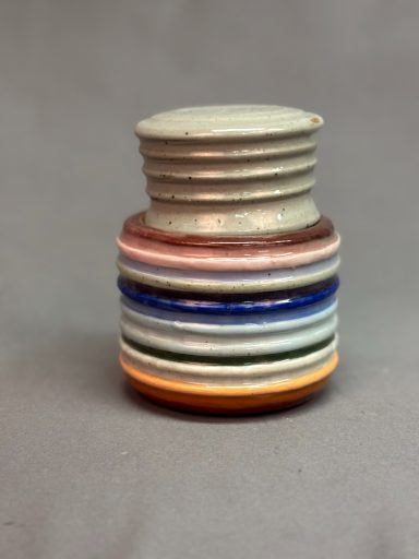 wheel thrown lidded jar with underglaze, cone 10 | love, nina art | ceramics by nina herndon 