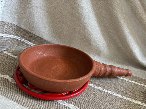 wheel thrown frying pan with handle| love, nina art | ceramics by nina herndon 