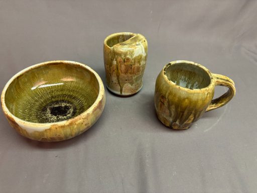 wheel thrown bowl and mugs, cone 10 | love, nina art | ceramics by nina herndon 