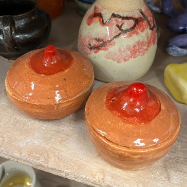 wheel thrown boobie jars | love, nina art | ceramics by nina herndon 
